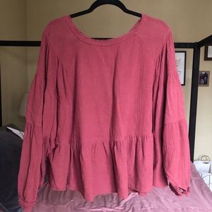Free People Puff-Sleeved Peplum Shirt